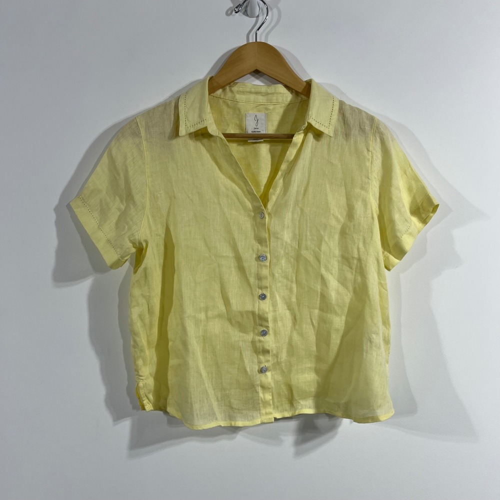 Joie Butter Yellow 100% Linen Resort Coastal Boho Button Down Shirt Womens Small